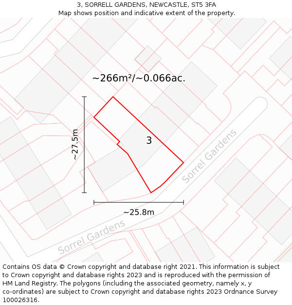 3, SORRELL GARDENS, NEWCASTLE, ST5 3FA: Plot and title map