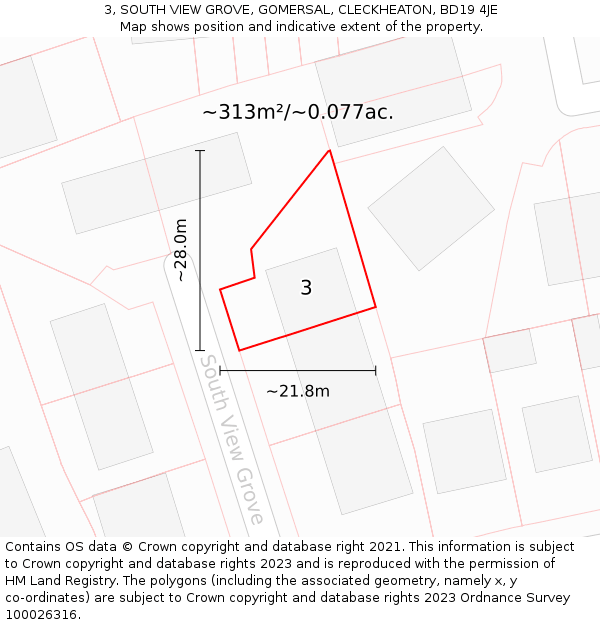 3, SOUTH VIEW GROVE, GOMERSAL, CLECKHEATON, BD19 4JE: Plot and title map