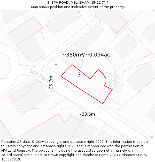 3, SPA ROAD, MELKSHAM, SN12 7NP: Plot and title map
