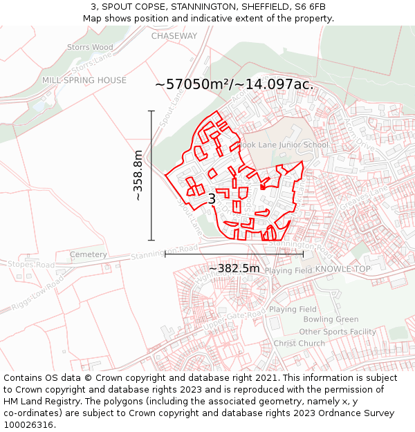 3, SPOUT COPSE, STANNINGTON, SHEFFIELD, S6 6FB: Plot and title map