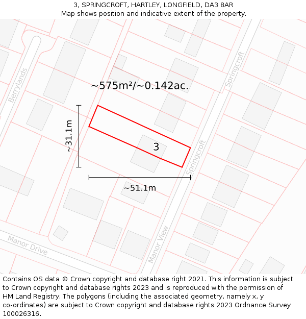 3, SPRINGCROFT, HARTLEY, LONGFIELD, DA3 8AR: Plot and title map