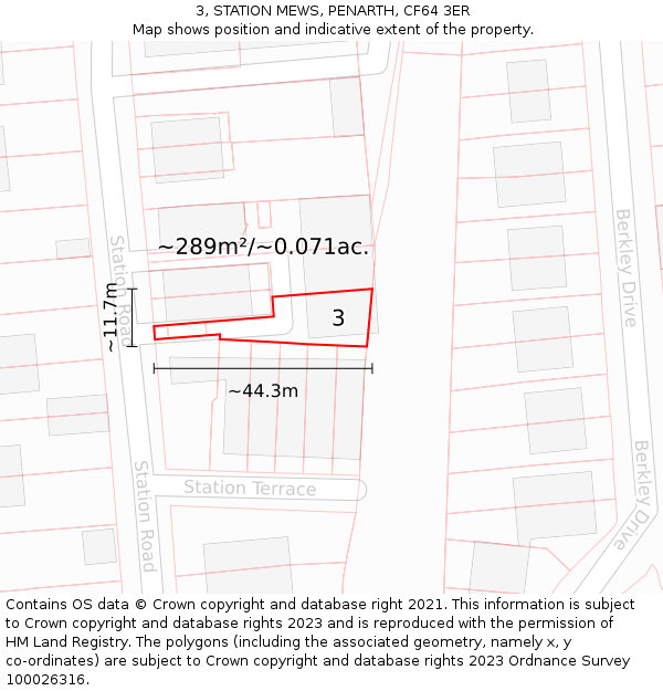 3, STATION MEWS, PENARTH, CF64 3ER: Plot and title map