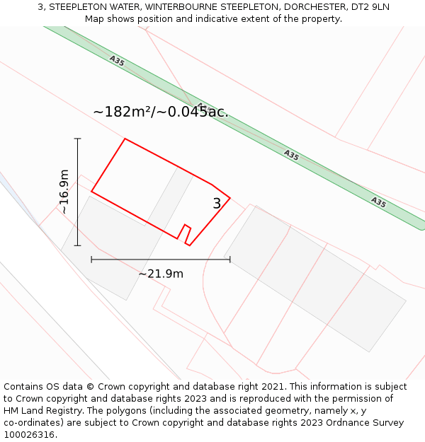 3, STEEPLETON WATER, WINTERBOURNE STEEPLETON, DORCHESTER, DT2 9LN: Plot and title map