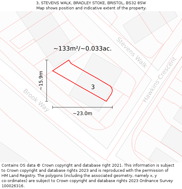 3, STEVENS WALK, BRADLEY STOKE, BRISTOL, BS32 8SW: Plot and title map