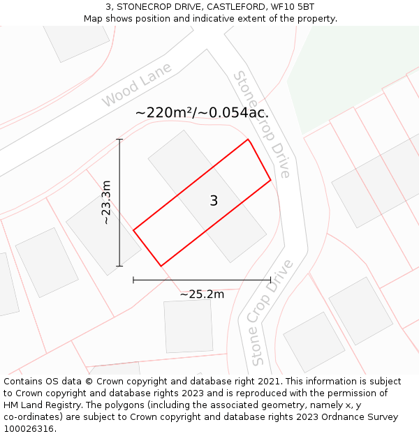 3, STONECROP DRIVE, CASTLEFORD, WF10 5BT: Plot and title map