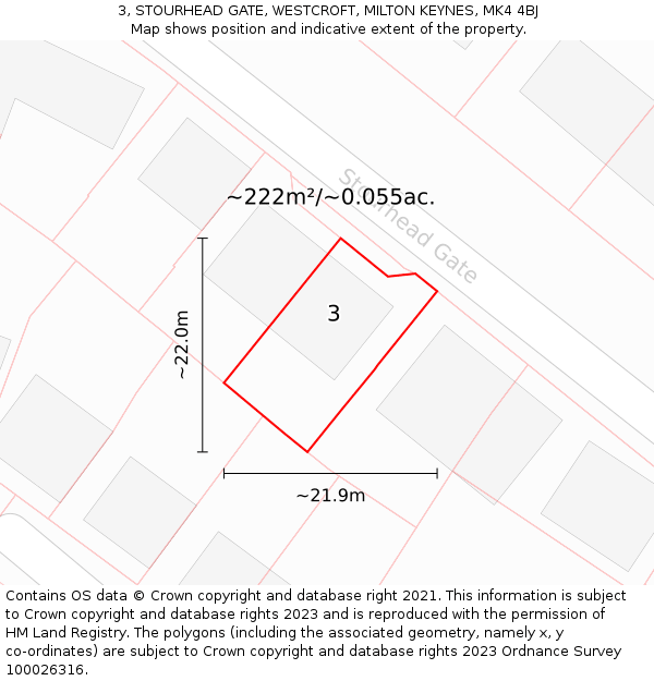 3, STOURHEAD GATE, WESTCROFT, MILTON KEYNES, MK4 4BJ: Plot and title map