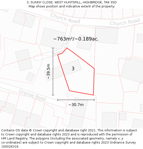 3, SUNNY CLOSE, WEST HUNTSPILL, HIGHBRIDGE, TA9 3SD: Plot and title map