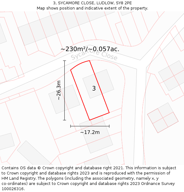 3, SYCAMORE CLOSE, LUDLOW, SY8 2PE: Plot and title map