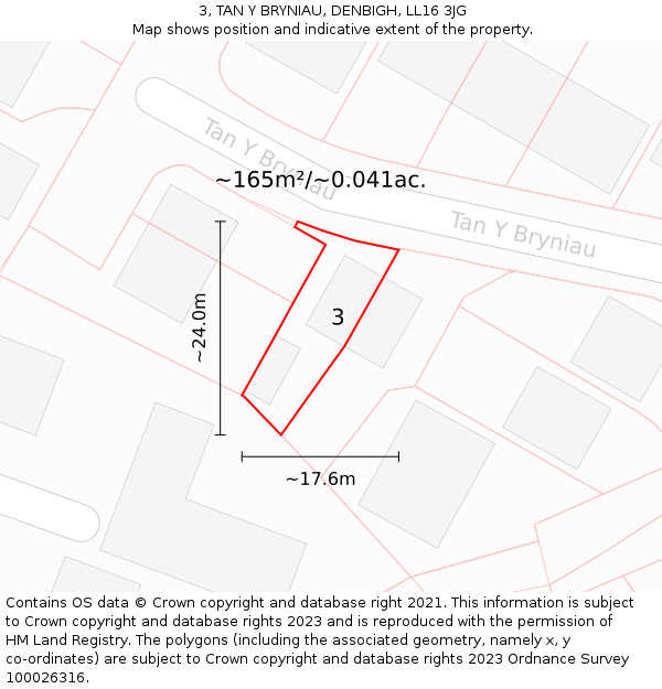 3, TAN Y BRYNIAU, DENBIGH, LL16 3JG: Plot and title map