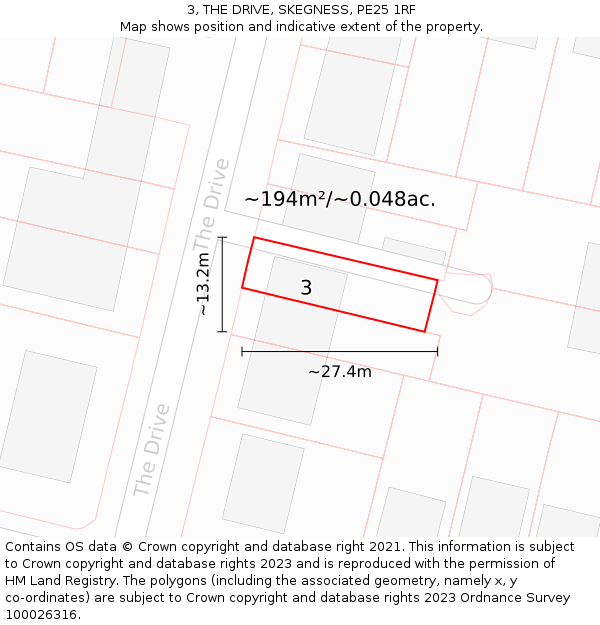 3, THE DRIVE, SKEGNESS, PE25 1RF: Plot and title map