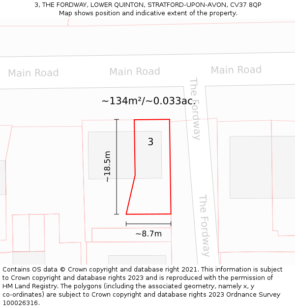 3, THE FORDWAY, LOWER QUINTON, STRATFORD-UPON-AVON, CV37 8QP: Plot and title map