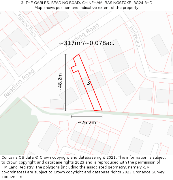 3, THE GABLES, READING ROAD, CHINEHAM, BASINGSTOKE, RG24 8HD: Plot and title map