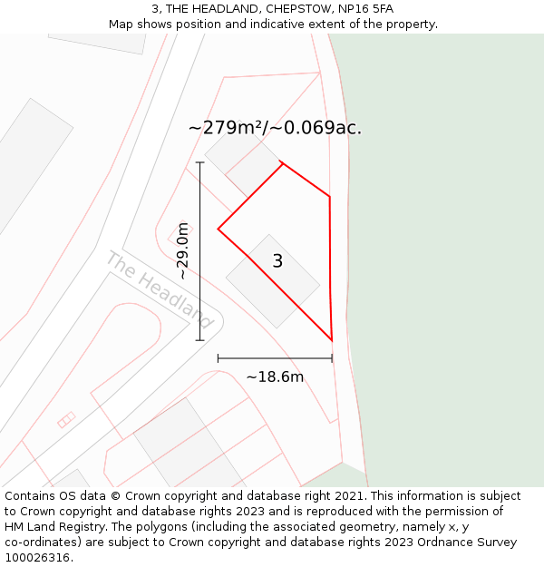 3, THE HEADLAND, CHEPSTOW, NP16 5FA: Plot and title map