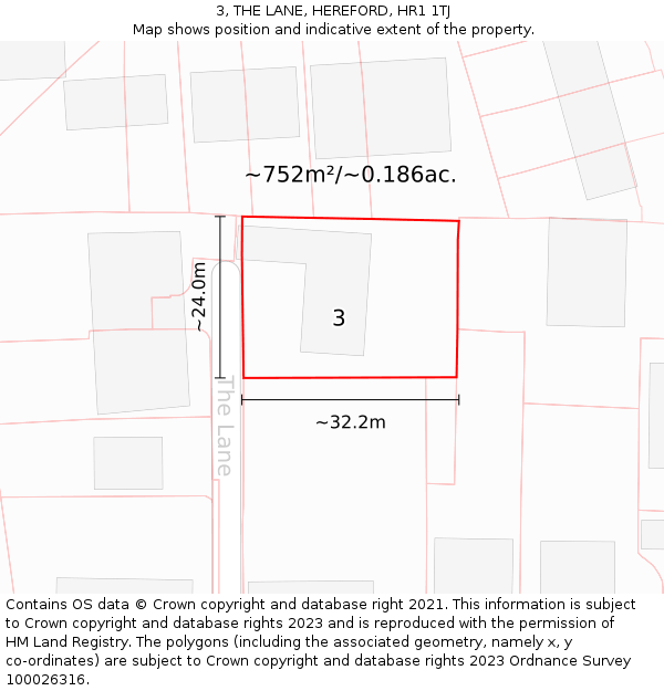 3, THE LANE, HEREFORD, HR1 1TJ: Plot and title map