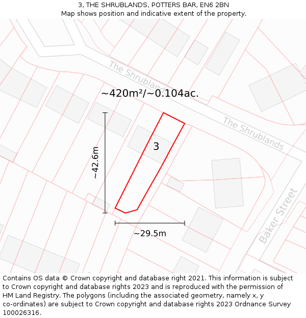 3, THE SHRUBLANDS, POTTERS BAR, EN6 2BN: Plot and title map