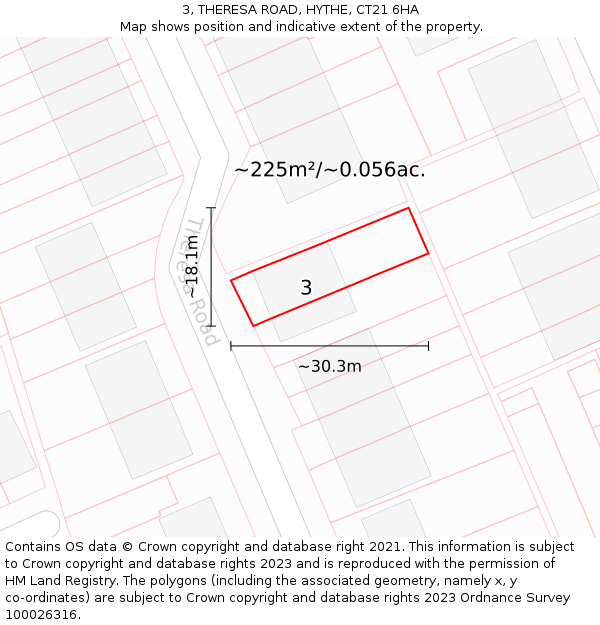 3, THERESA ROAD, HYTHE, CT21 6HA: Plot and title map