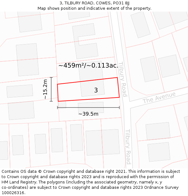 3, TILBURY ROAD, COWES, PO31 8JJ: Plot and title map