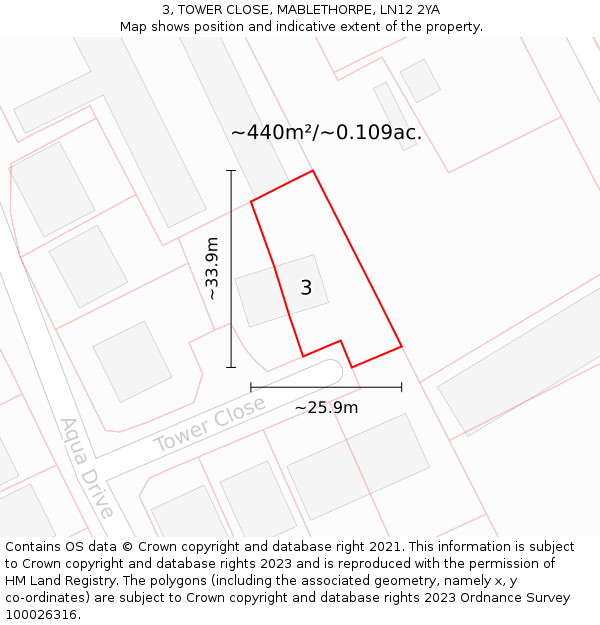 3, TOWER CLOSE, MABLETHORPE, LN12 2YA: Plot and title map