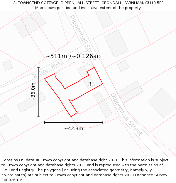 3, TOWNSEND COTTAGE, DIPPENHALL STREET, CRONDALL, FARNHAM, GU10 5PF: Plot and title map