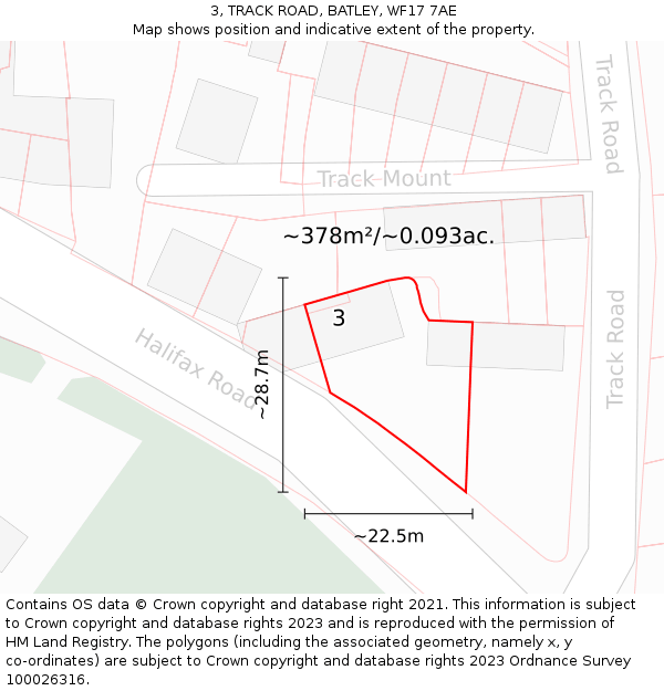 3, TRACK ROAD, BATLEY, WF17 7AE: Plot and title map