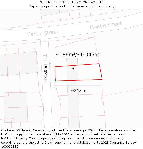 3, TRINITY CLOSE, WELLINGTON, TA21 8TZ: Plot and title map