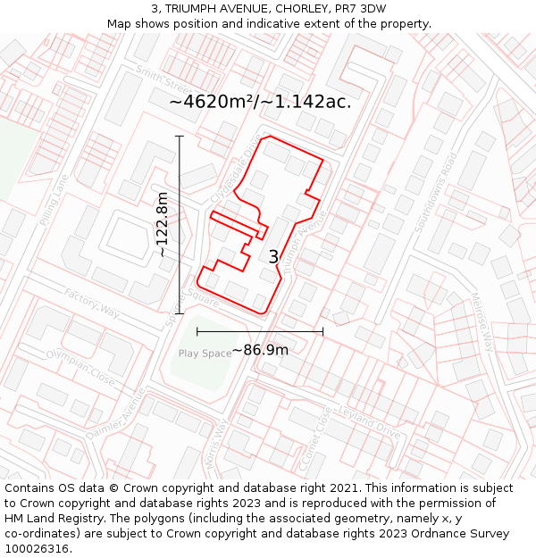 3, TRIUMPH AVENUE, CHORLEY, PR7 3DW: Plot and title map