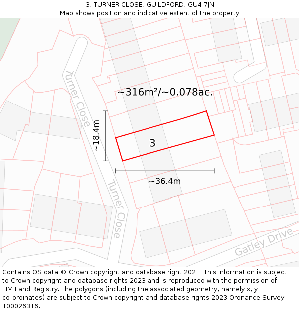 3, TURNER CLOSE, GUILDFORD, GU4 7JN: Plot and title map