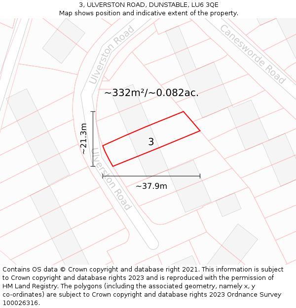 3, ULVERSTON ROAD, DUNSTABLE, LU6 3QE: Plot and title map