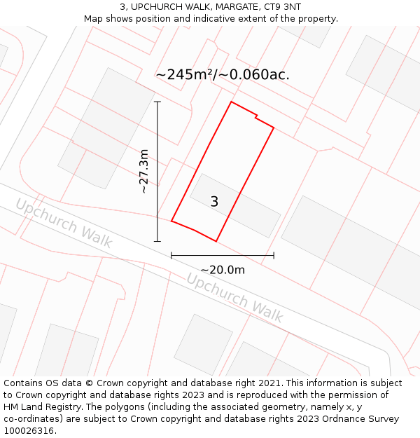 3, UPCHURCH WALK, MARGATE, CT9 3NT: Plot and title map