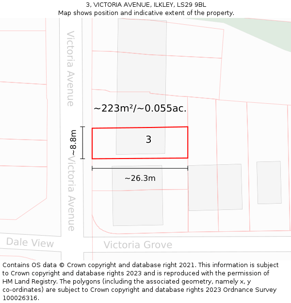 3, VICTORIA AVENUE, ILKLEY, LS29 9BL: Plot and title map