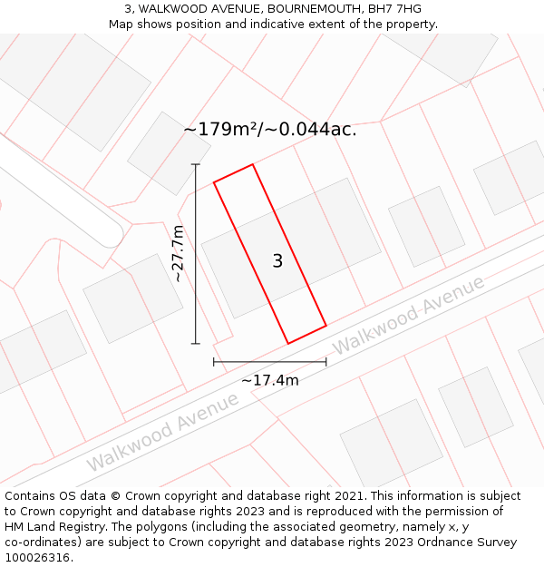 3, WALKWOOD AVENUE, BOURNEMOUTH, BH7 7HG: Plot and title map