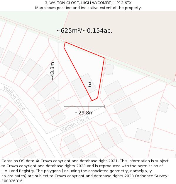 3, WALTON CLOSE, HIGH WYCOMBE, HP13 6TX: Plot and title map