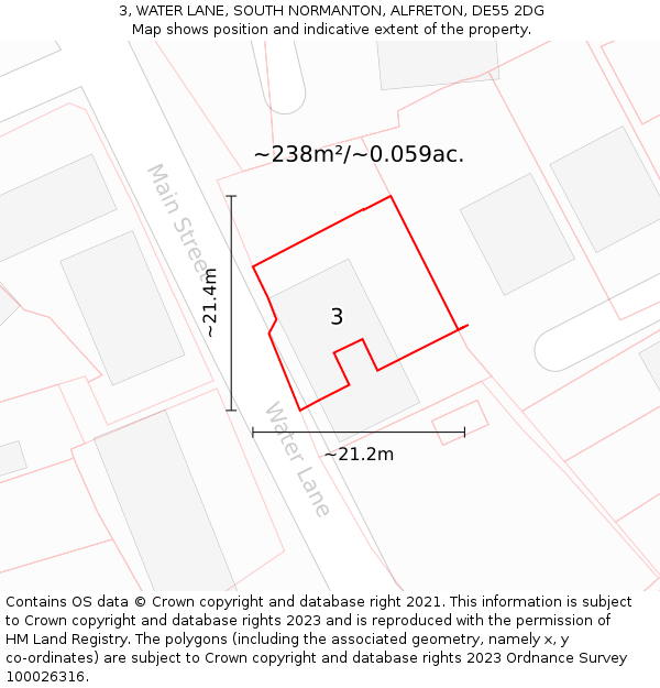 3, WATER LANE, SOUTH NORMANTON, ALFRETON, DE55 2DG: Plot and title map