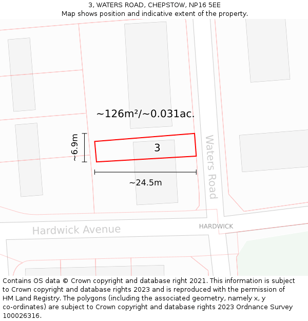 3, WATERS ROAD, CHEPSTOW, NP16 5EE: Plot and title map