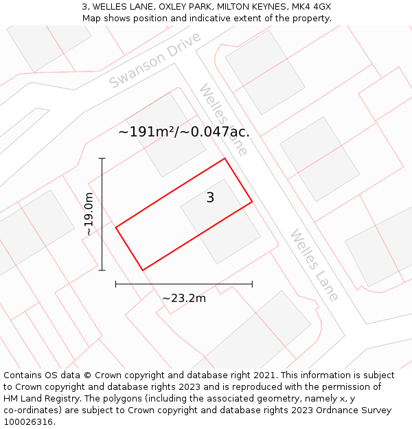 3, WELLES LANE, OXLEY PARK, MILTON KEYNES, MK4 4GX: Plot and title map