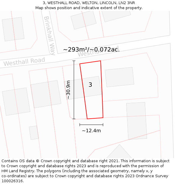 3, WESTHALL ROAD, WELTON, LINCOLN, LN2 3NR: Plot and title map