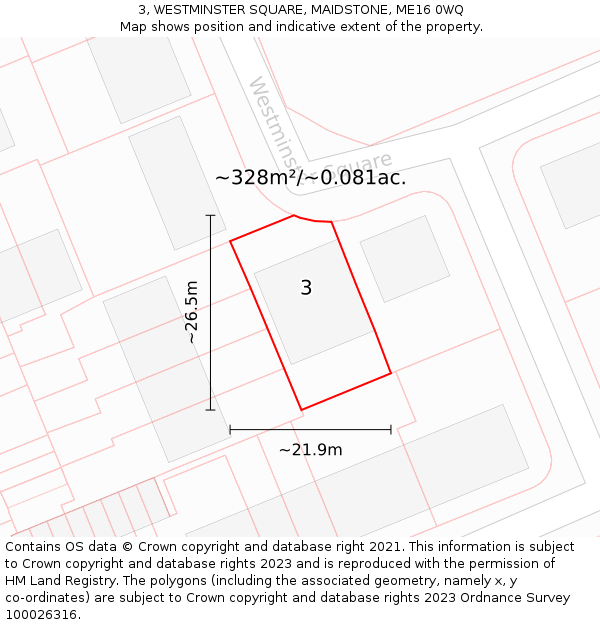 3, WESTMINSTER SQUARE, MAIDSTONE, ME16 0WQ: Plot and title map