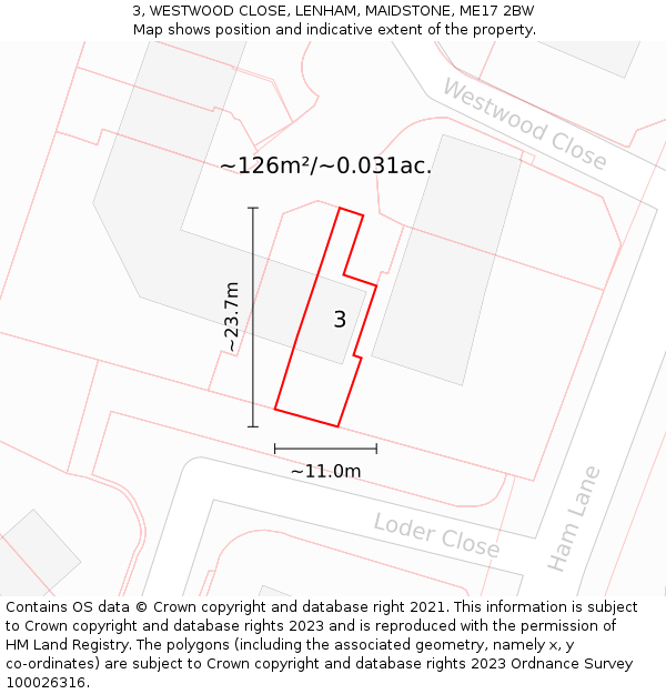 3, WESTWOOD CLOSE, LENHAM, MAIDSTONE, ME17 2BW: Plot and title map