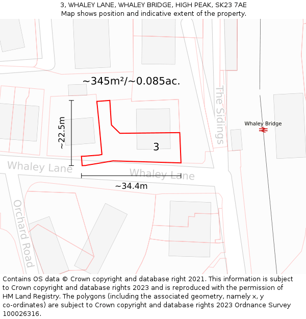 3, WHALEY LANE, WHALEY BRIDGE, HIGH PEAK, SK23 7AE: Plot and title map