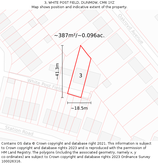 3, WHITE POST FIELD, DUNMOW, CM6 1YZ: Plot and title map