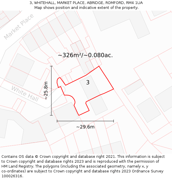 3, WHITEHALL, MARKET PLACE, ABRIDGE, ROMFORD, RM4 1UA: Plot and title map