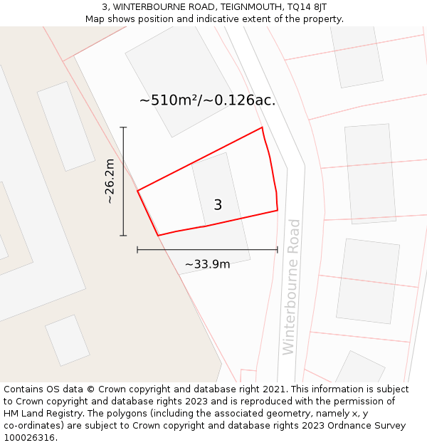 3, WINTERBOURNE ROAD, TEIGNMOUTH, TQ14 8JT: Plot and title map