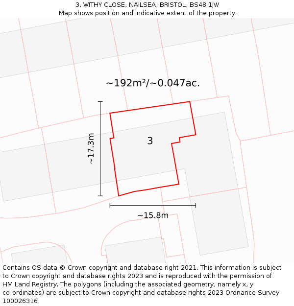 3, WITHY CLOSE, NAILSEA, BRISTOL, BS48 1JW: Plot and title map