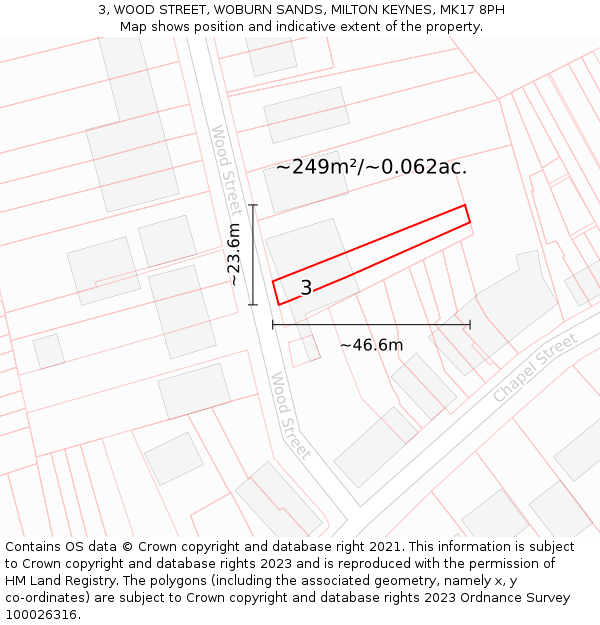 3, WOOD STREET, WOBURN SANDS, MILTON KEYNES, MK17 8PH: Plot and title map