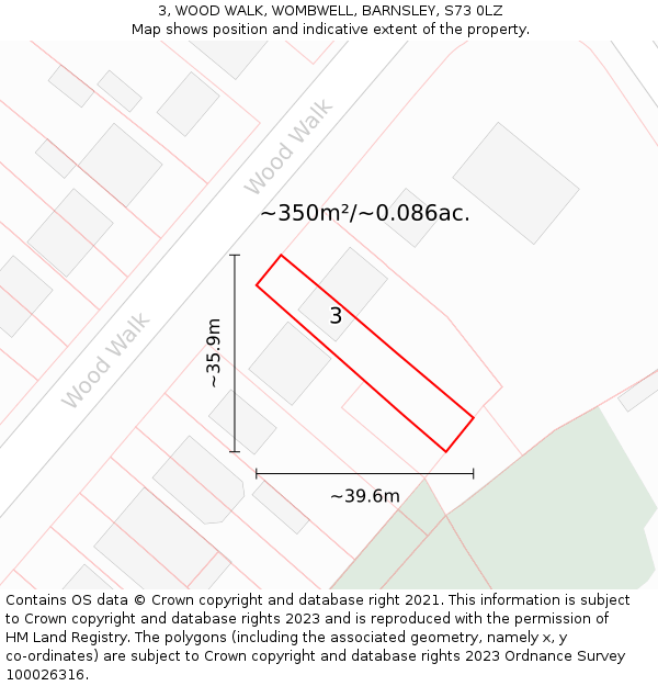 3, WOOD WALK, WOMBWELL, BARNSLEY, S73 0LZ: Plot and title map