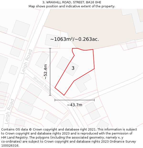 3, WRAXHILL ROAD, STREET, BA16 0HE: Plot and title map