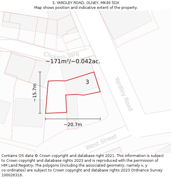 3, YARDLEY ROAD, OLNEY, MK46 5DX: Plot and title map