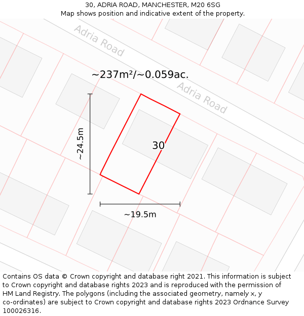 30, ADRIA ROAD, MANCHESTER, M20 6SG: Plot and title map