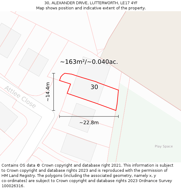 30, ALEXANDER DRIVE, LUTTERWORTH, LE17 4YF: Plot and title map