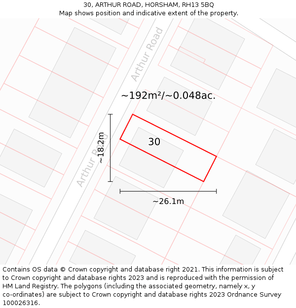 30, ARTHUR ROAD, HORSHAM, RH13 5BQ: Plot and title map